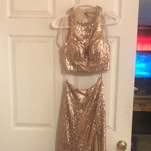 Rose gold sequin two piece prom dress